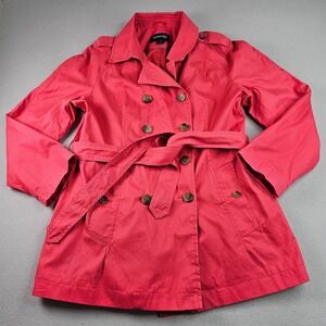 St. John's Bay Women's Size XL Red Trench Coat Double Breasted Belted Jacket